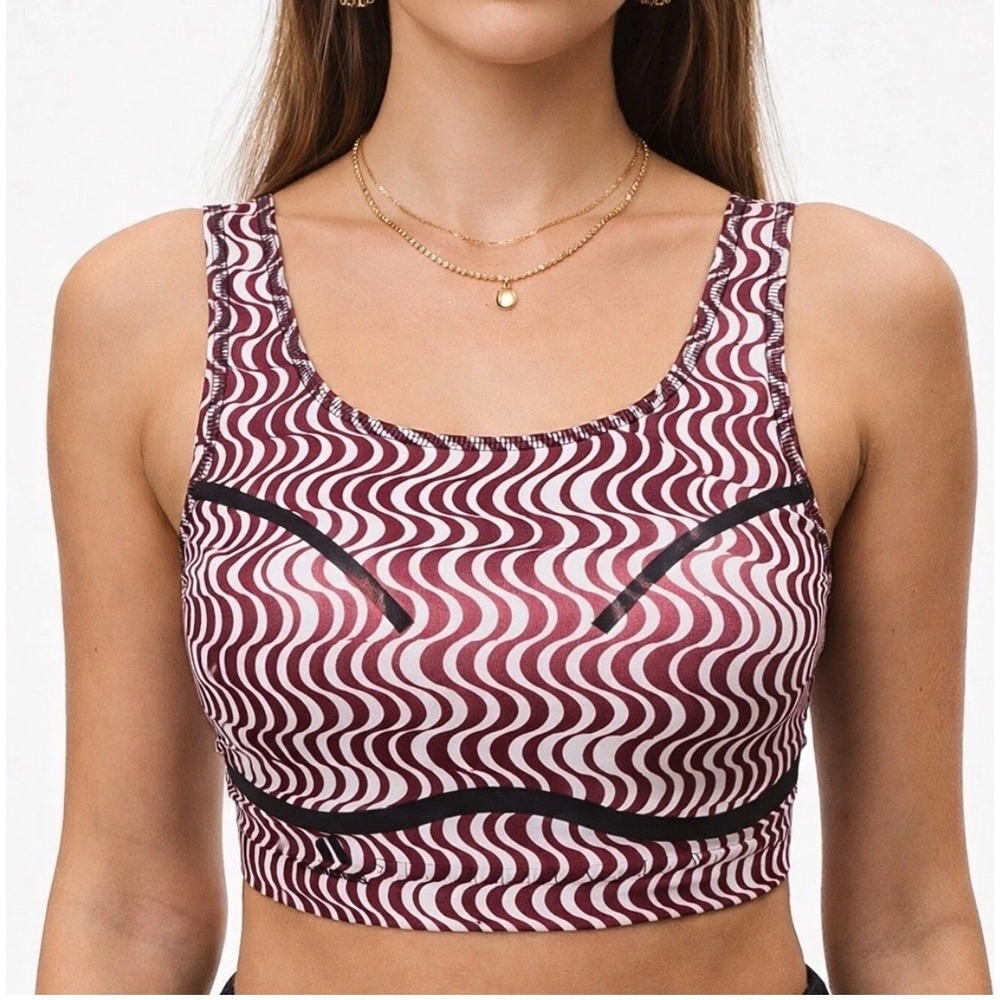 Adidas by Stella McCartney TruePurpose Wavy Print Sports Bra Burgundy 3X‎ NEW